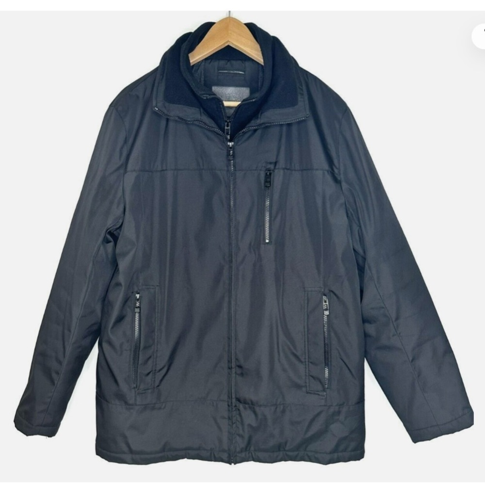 Calvin Klein Men’s Winter Coat Layered Look, Double Zip, Fleece underlayer, Med